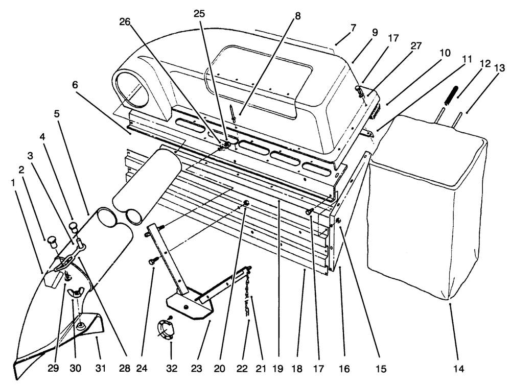 Twin Bagger Grass Catcher Diagram and Parts List for 79080 (4900001 - 4999999)(1994) Lawn Boy Lawn Tractor Accessories